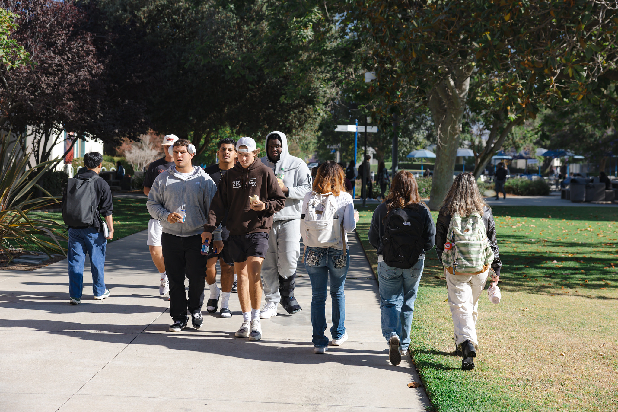A group of students walking outside.